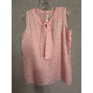 St. John Evening Blouse Womens Large Pink Rhinestone Sleeveless Tie Neck Top